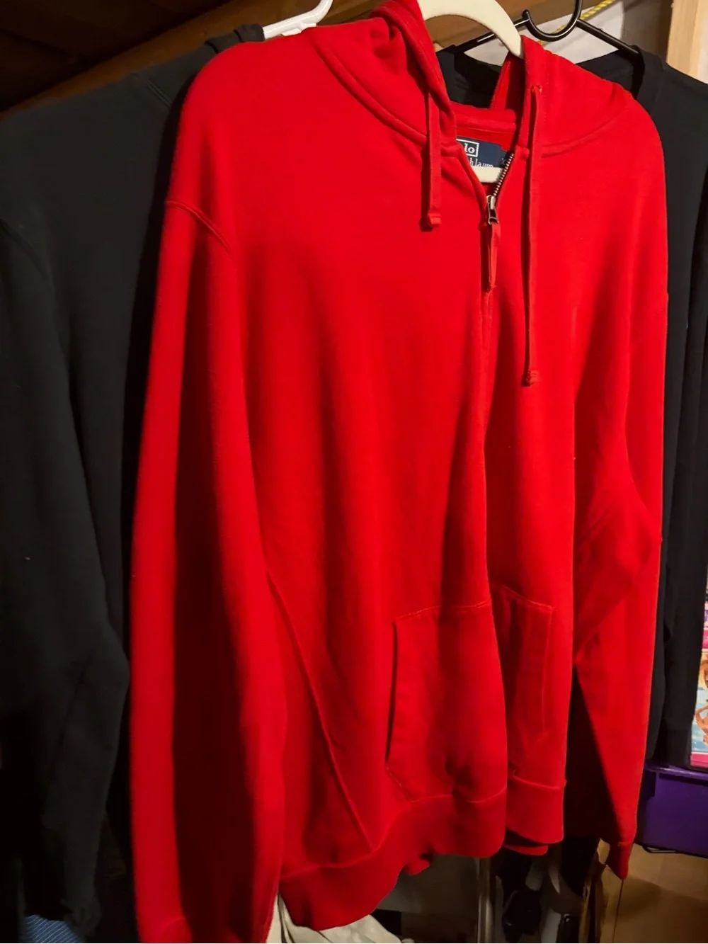 Polo By Ralph Lauren Designer Full Zip Red Hoodie Sweatshirt/ Sweater size XL